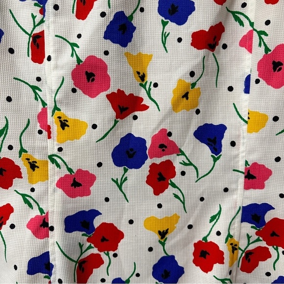 Vintage 80s CARELLE White Floral Button Up Dress Women’s Size Large Spring Retro - Picture 15 of 16